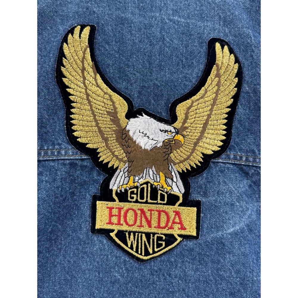 Levi'S Cropped Blue Denim Vest, Raw Hem, Chest Pockets, Honda Gold Wing Patch - Picture 5 of 13